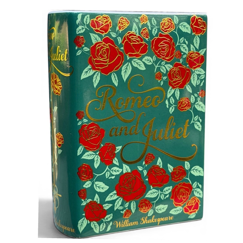 Steel Mill and Co Romeo and Juliet Book Vase Ceramic Green Red Roses Shakespeare